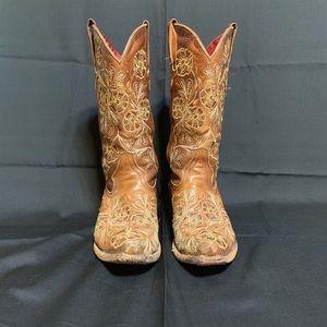 Light brown Cowgirl boots w/ golden floral design